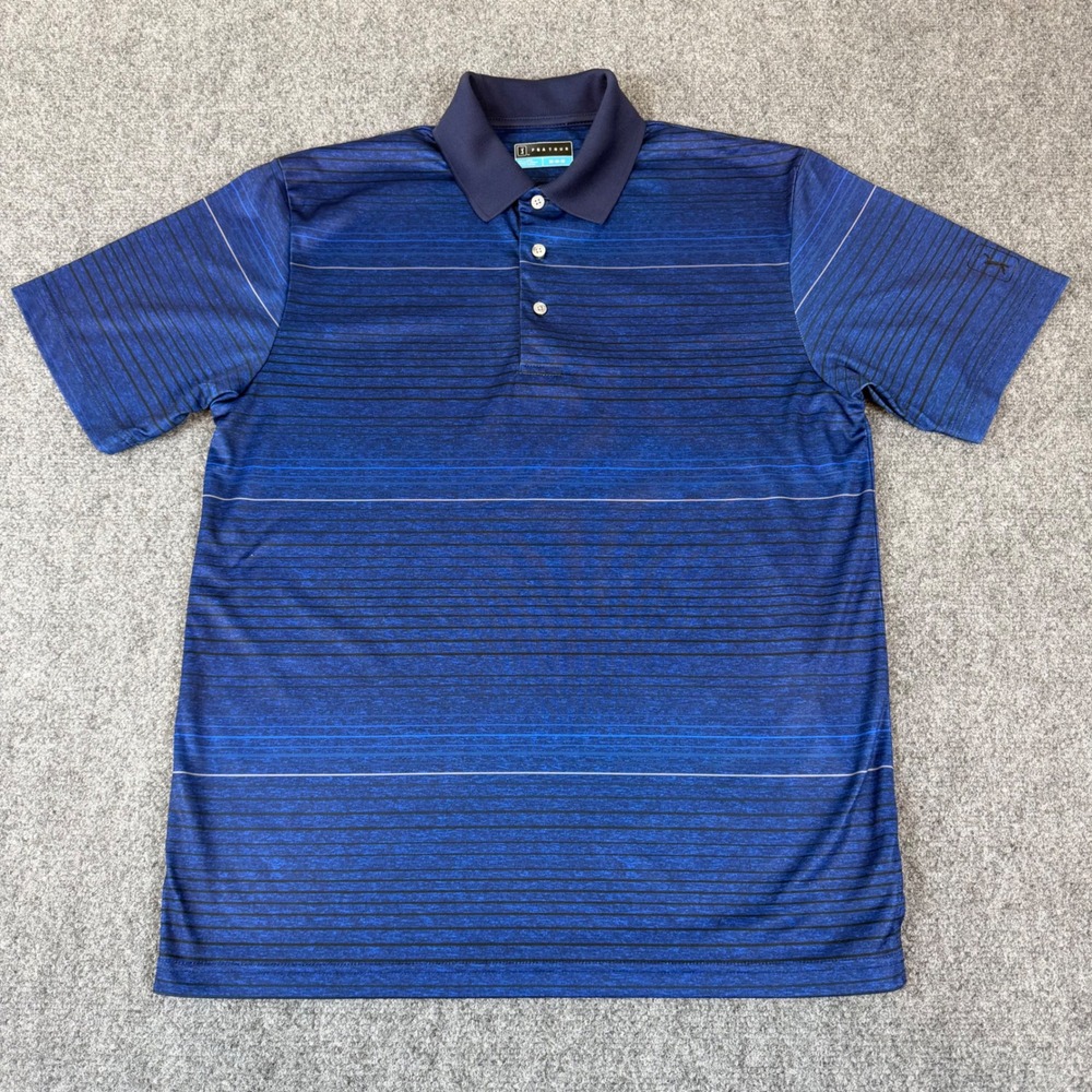 PGA Tour Mens Blue Space Dye Striped Golf Polo Shirt Short Sleeve Size Medium